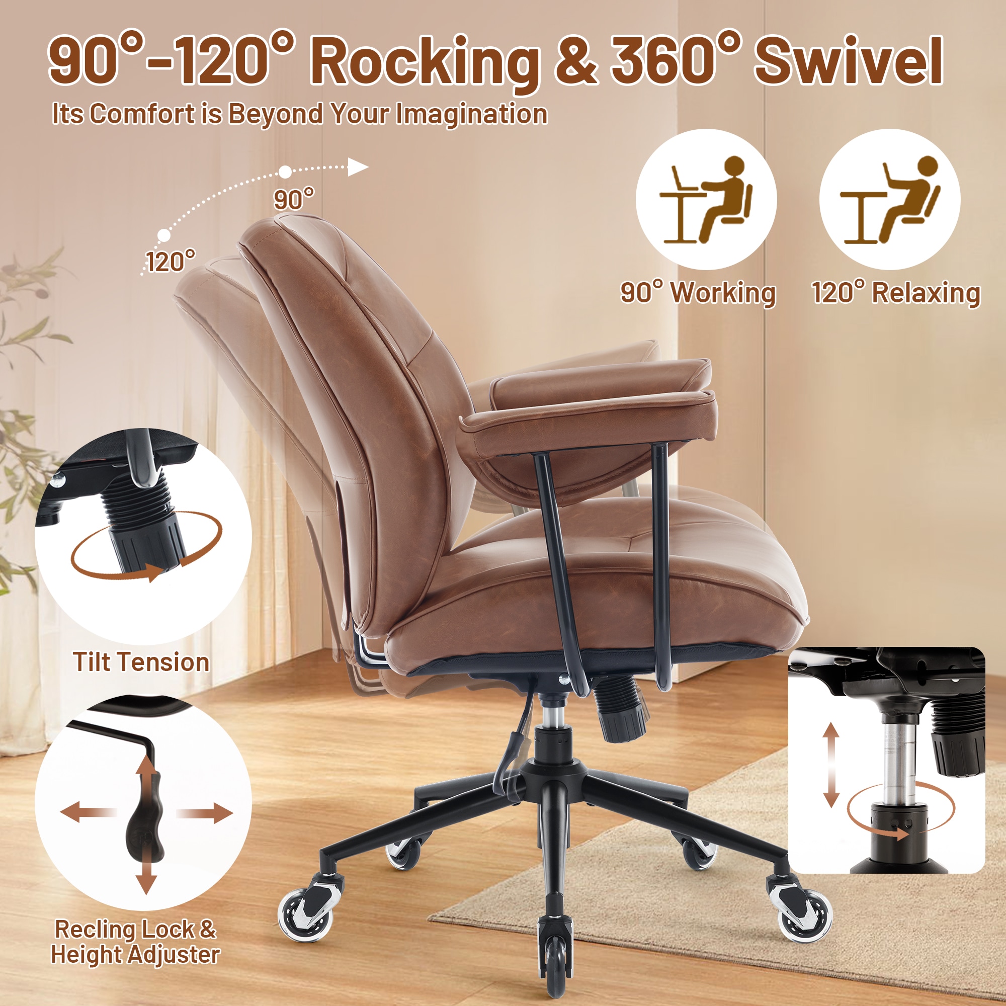 Retro Home Office Leather Chair With Ergonomic Lumbar Support_voghion.com